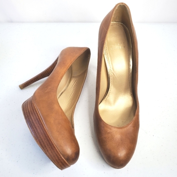 Stuart Weitzman Shoes - Stuart Weitzman Platform Leather Pump Size 10 Platswoon Stacked Heel Stiletto